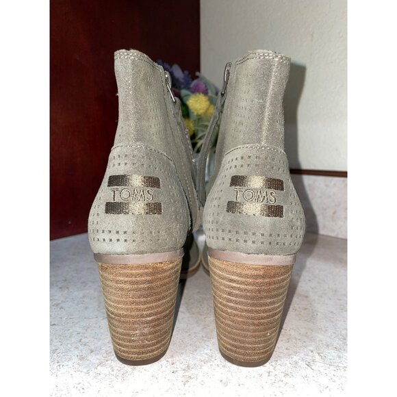 TOMS Majorca Ankle Boot Women's 7.5 Perforated Olive Green Peep Toe Ankle Boots - Picture 7 of 8